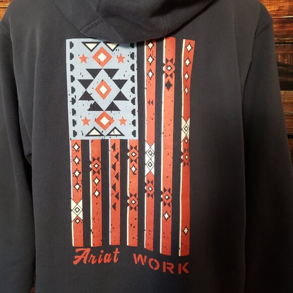 Ariat Large Rebar Aztec Flag Graphic Hoodie Hooded Sweatshirt Navy Blue 10041466 - Picture 8 of 11